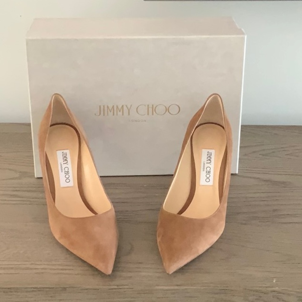 Jimmy Choo Tan Heels Suede Elegance